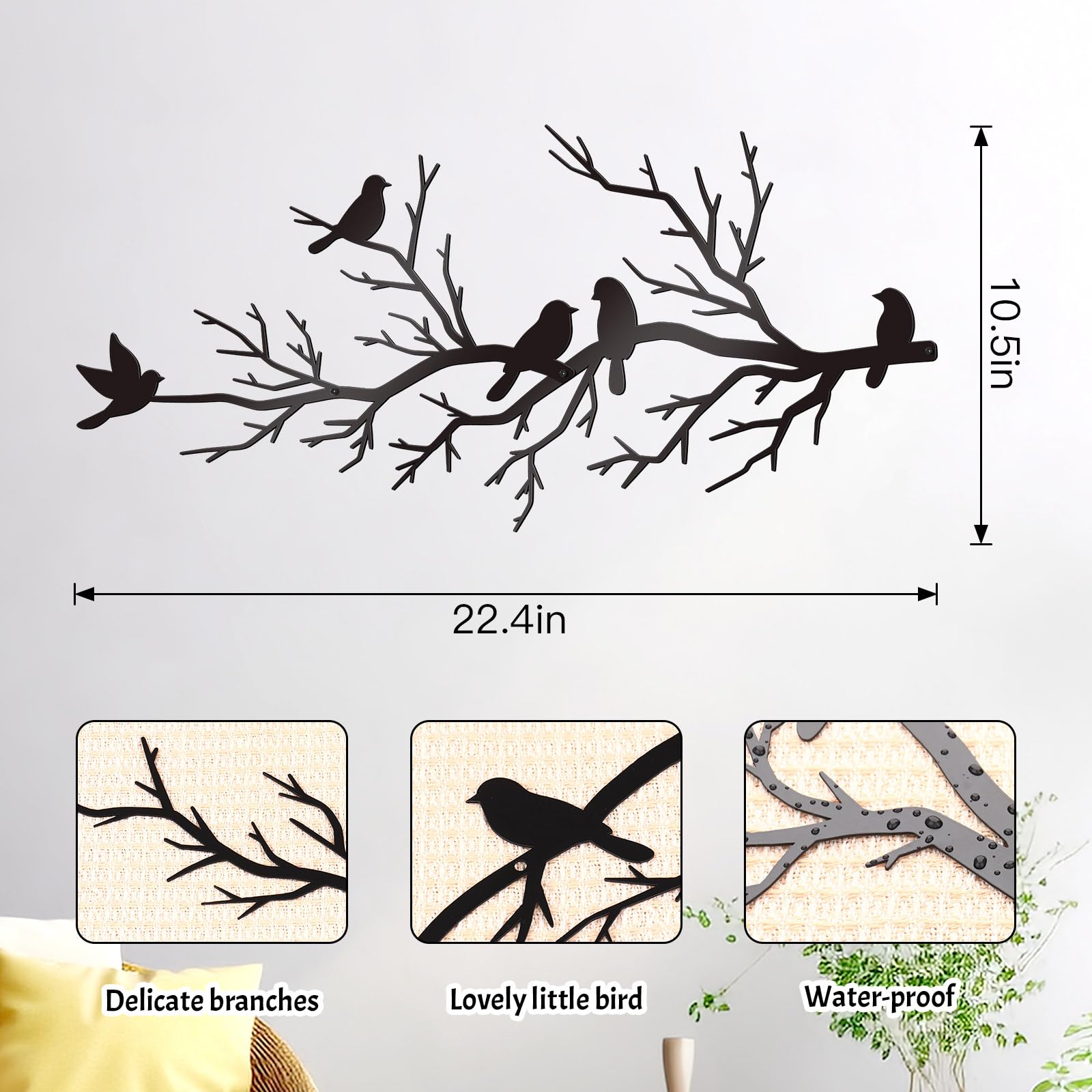 Amazon.co.jp: KOYILTD ブラックメタル 鳥 装飾 家の鳥 枝の壁彫刻 