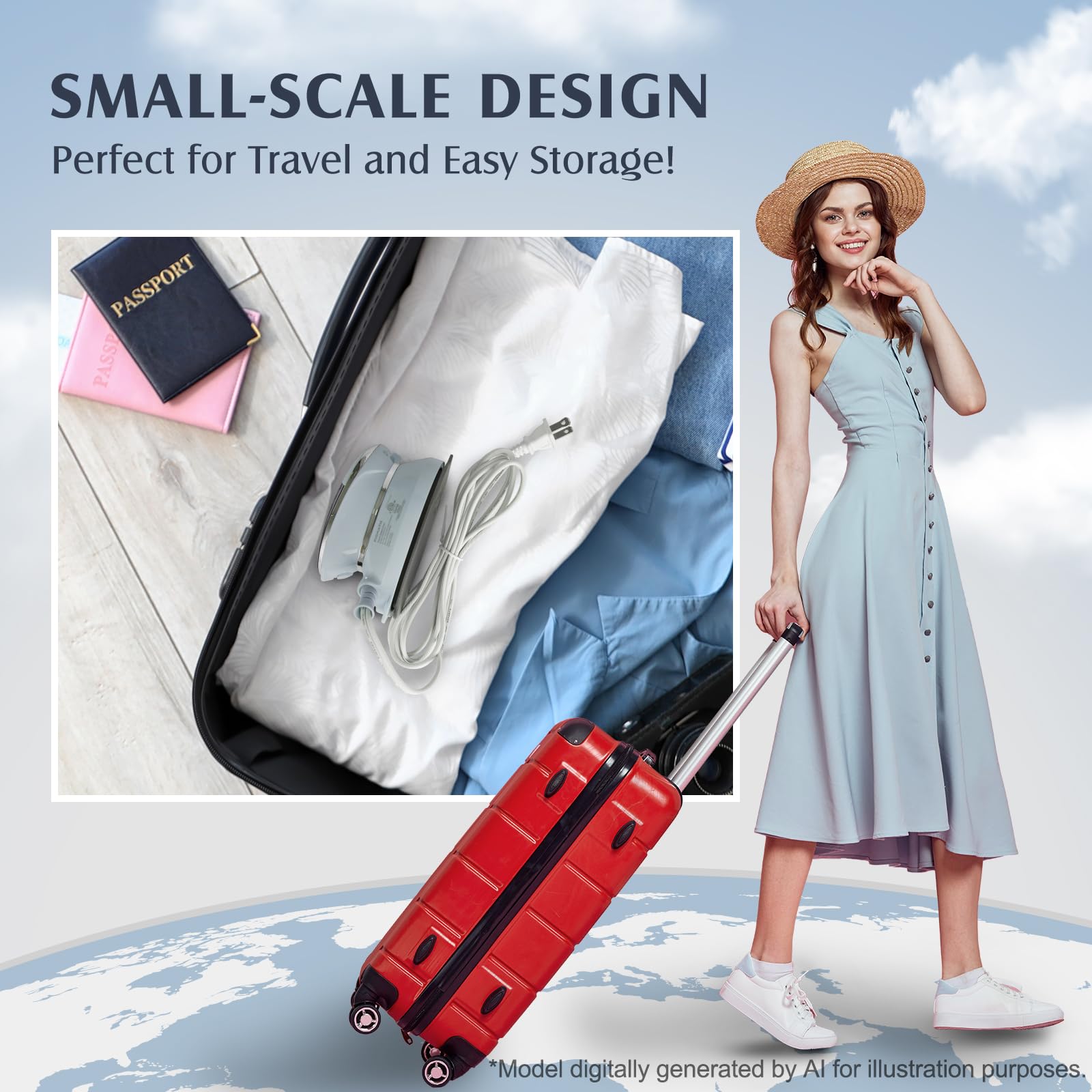 PIOMATIC Reisebügeleisen Mini mit Dampf für Kleidung mit Doppelspannung | Tragbare Mini-Bügelmaschine mit Antihaft-Sohle, kleines Bügeleisen zum Nähen, Quilten und Basteln