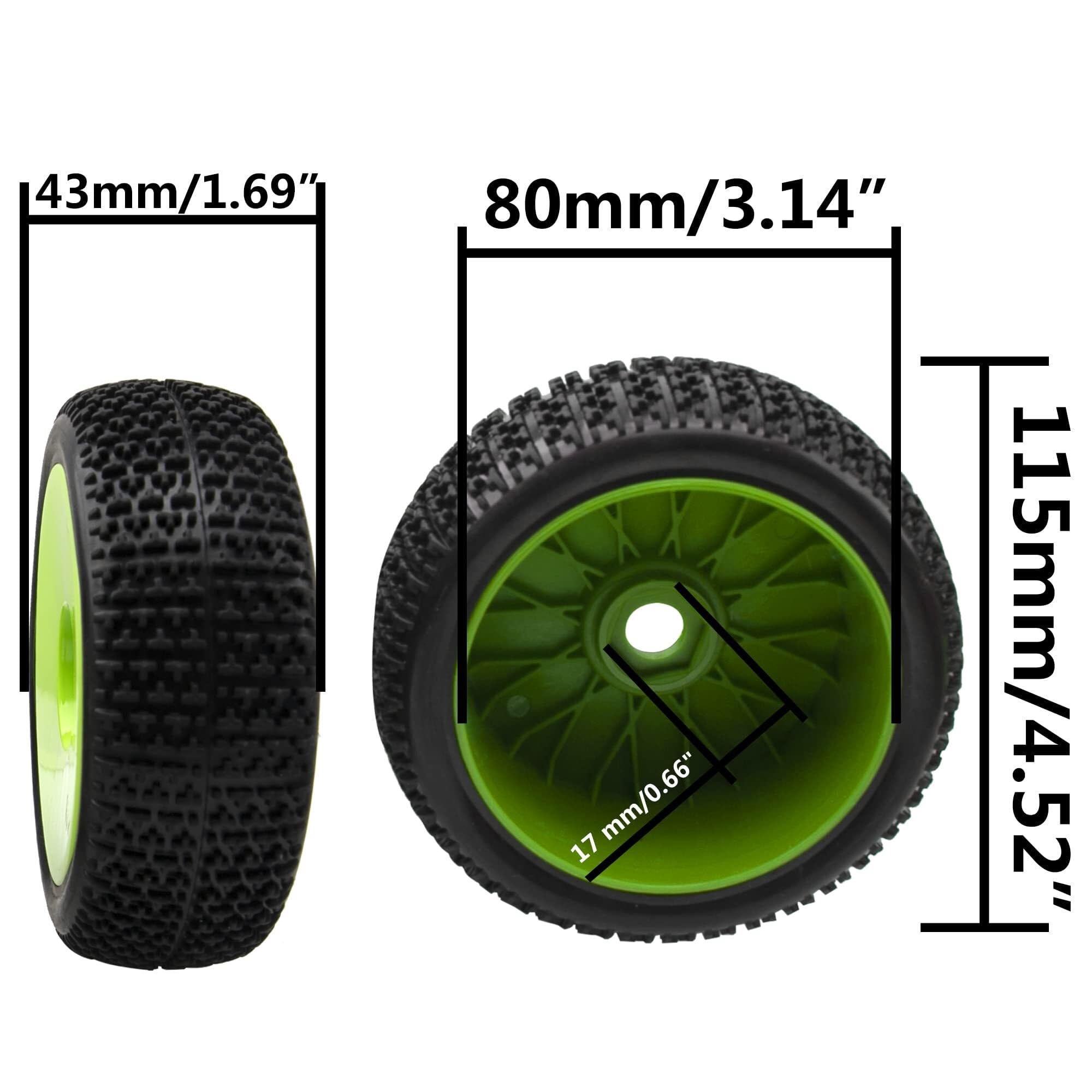 Pneus en Caoutchouc for Buggy RC OD 4.52 "1/8, avec Jante en Plastique, Hexagonal de 17mm, Compatible avec Les Voitures Tout-Terrain à échelle EXC TRX