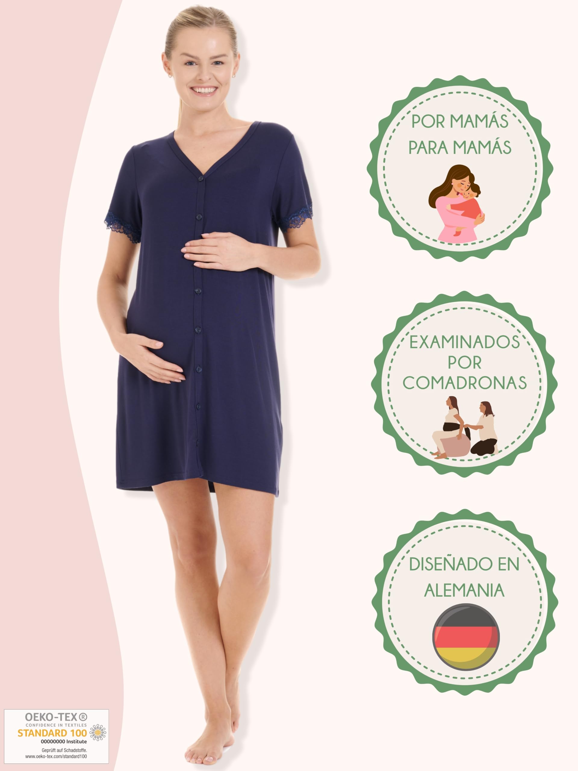 Herzmutter Camisón de Maternidad - Camisones de enfermería y Embarazo - Camisones de Maternidad del Hospital - Camisones para la Futura mamá – Flores–patrón–Tira–marítimo - 2800