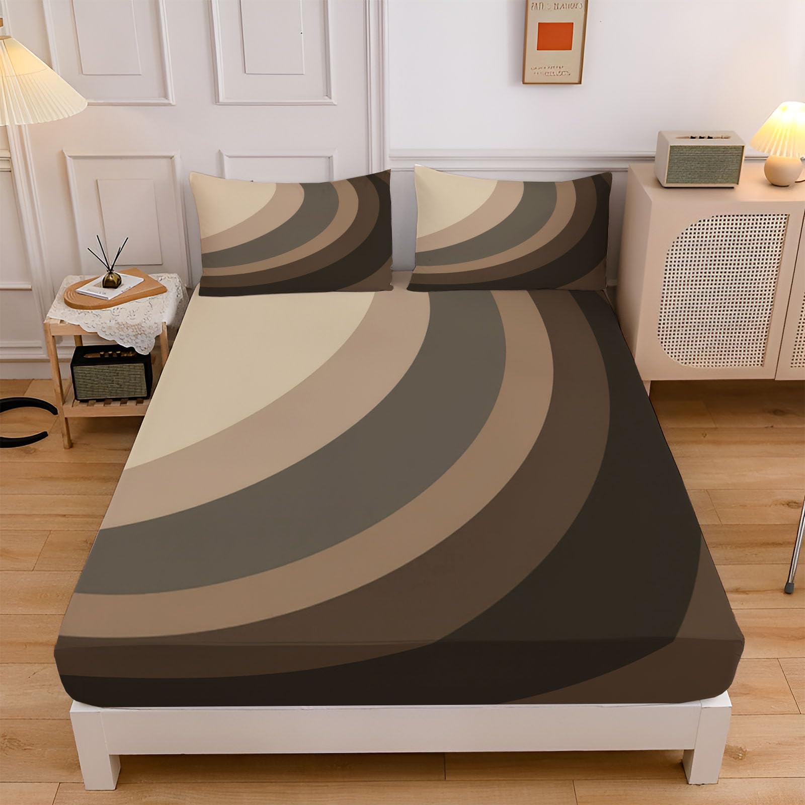 Drap housse 200x200 anti-glisse bonnet 30 cm en microfibre douce avec 2 taies rouille