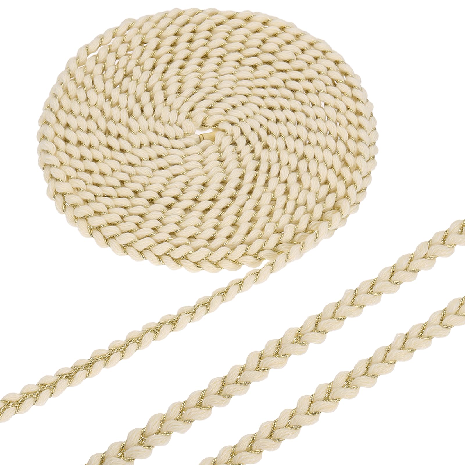 sourcing map 9.14M Gimp Braid Trim, 10mm Polyester Woven Braid Ribbon, Gold Metallic Twist Lace Trimming Edge for DIY Sewing Craft Clothing Curtain Hat Bag Wedding Dress, White
