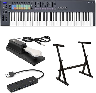 Novation FLkey 61-Key MIDI Keyboard Controller - Professional Music Production with Velocity-Sensitive Keys and DAW Integration, Compact and Portable Bundle with Sustain Pedal and 4-Port USB 3 Items