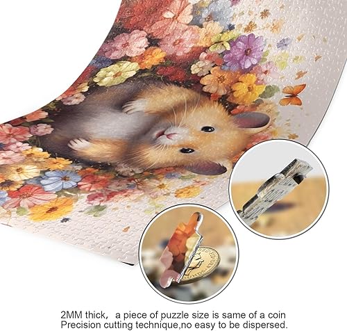 Miniatura 3 de Rompecabezas de madera de 1000 piezas con estampado de flores de hámster, con bolsa de almacenamiento con partición del alfabeto, fácil de resolver