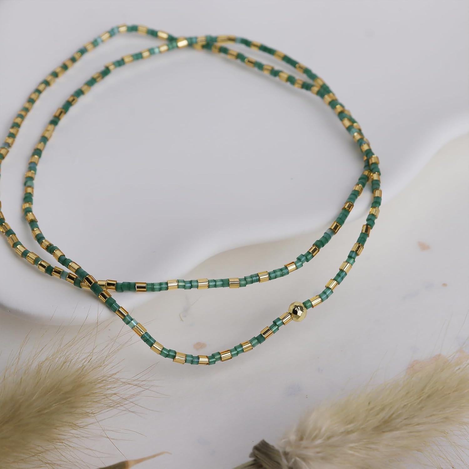 Gold Beaded Stretch Stackable Bracelets for Women Girls, Dainty Boho Handmade Turquoise Emerald Bead Layered Bracelet Summer Beach Jewelry Gift - Image 6