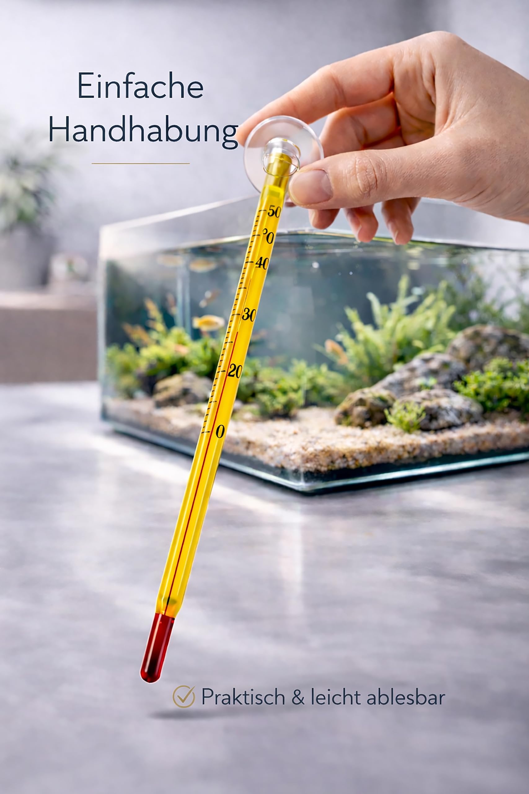 Aquarium Thermometer Analog aus Glas – Innen Thermometer mit Saugnapf – Präzise Wassertemperatur Anzeige 0–50 °C für Aquarium, Garnelen & Fische, Süß- & Meerwasser, Gut Ablesbar, Gelb