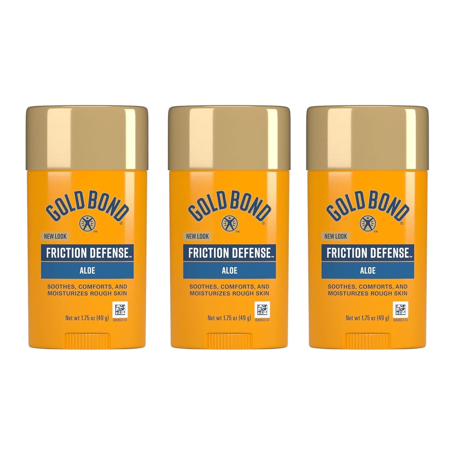 Gold Bond Friction Defense Anti-Chafing Stick, 1.75 oz., With Aloe to Soothe, Comfort & Moisturize Chafed Skin, 3 pack