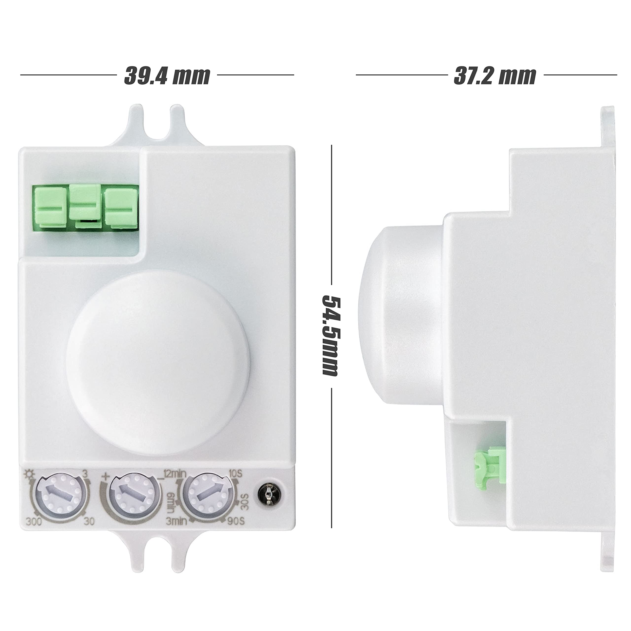 POPP® Electric Interruptor por Detección Sensor Regulable de Movimiento por Microondas de Superficie IP20, MAX. 360º 2-18m, Tiempo 10sec±3sec-12min±1min, Altura (Pack 2 Unidad)