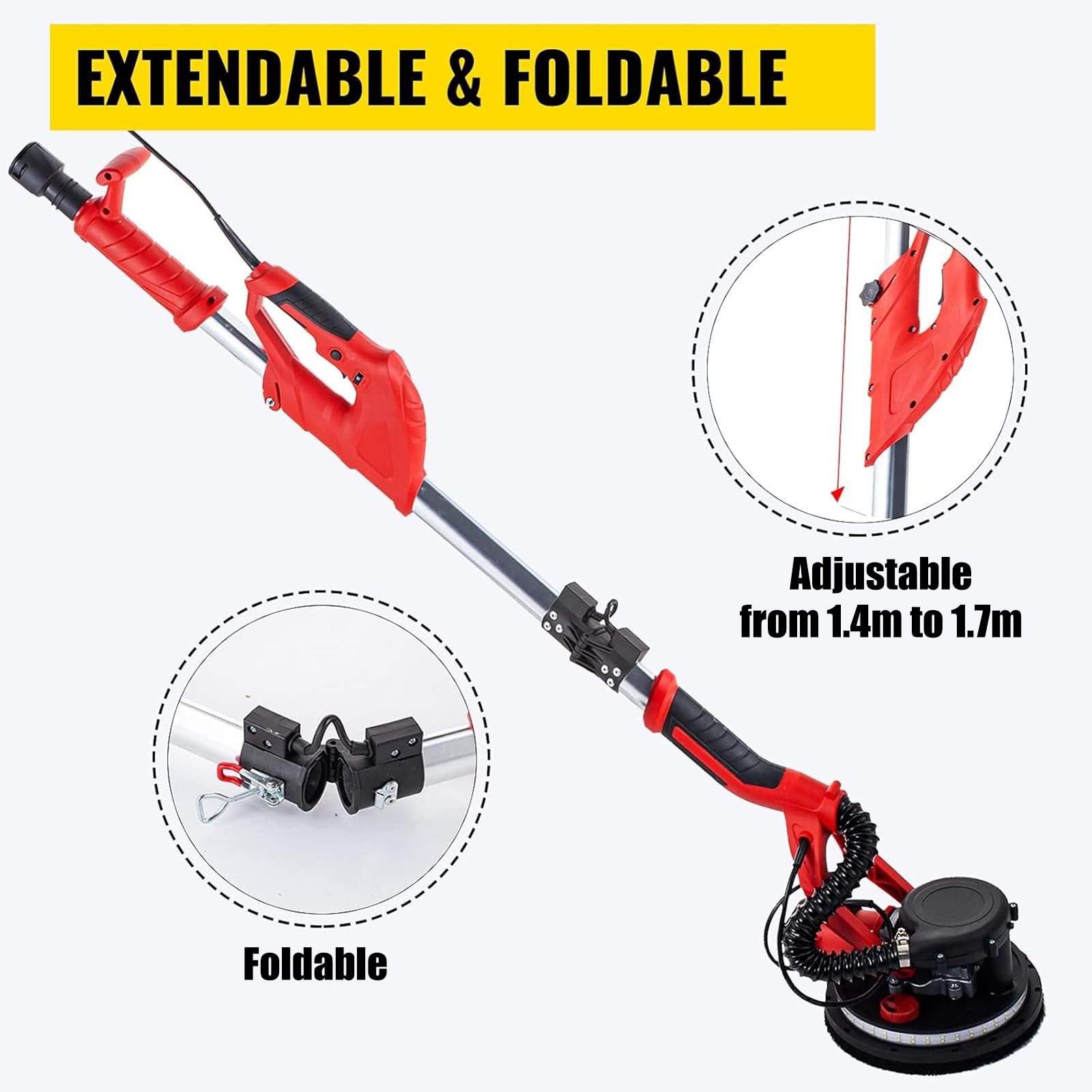 VEVOR Ponceuse Orbitale Filaire 850W Ponceuse Girafe Électrique Ponceuse Excentrique Filaire à Led Éclairage Complet à 360 ° Convient au Meulage