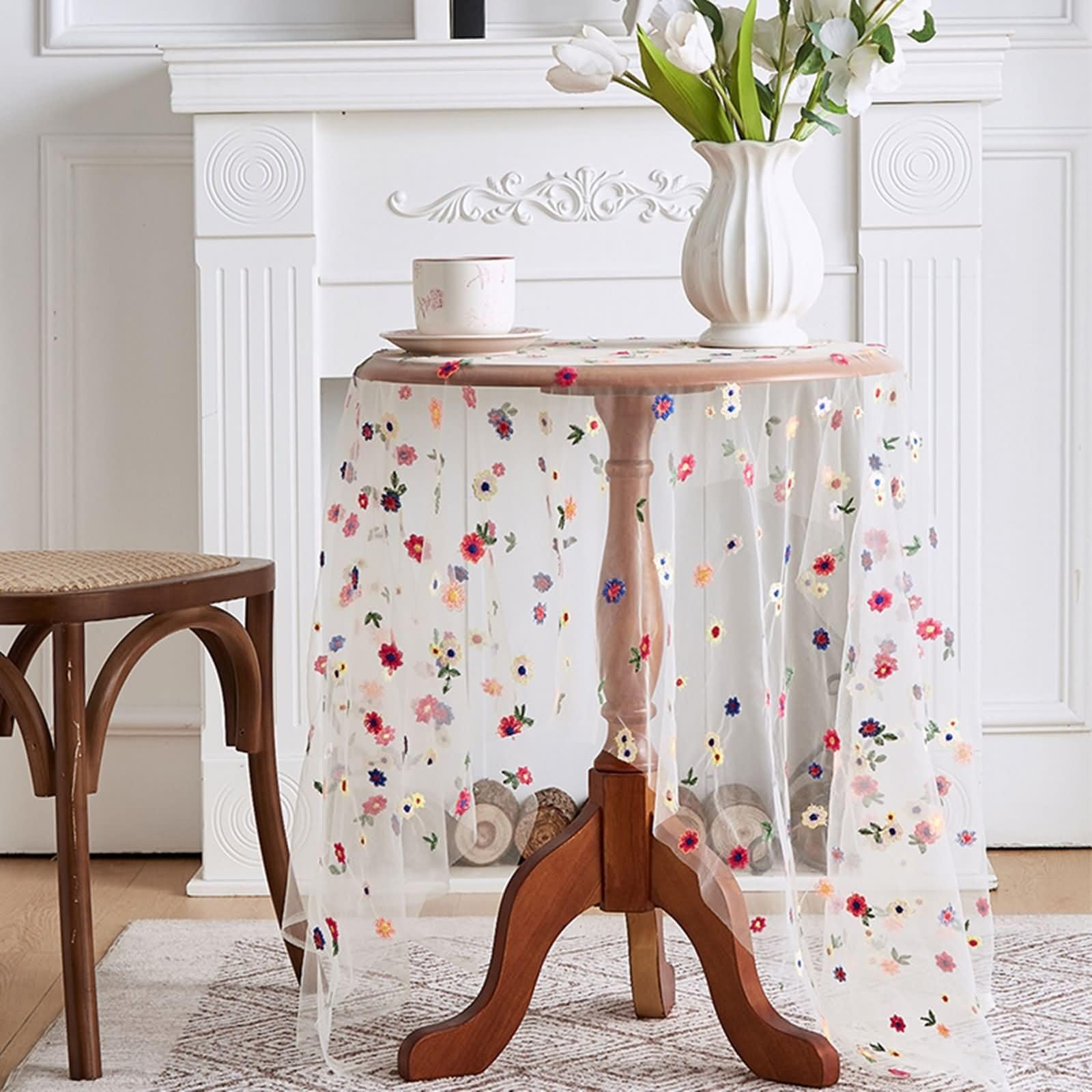 Beydodo Grande Nappe Rectangulaire 150 x 300 cm, Nappe Lavable et Anti Tache Polyester Dentelle Brodée de Fleurs Multicolores Nappe Anniversaire