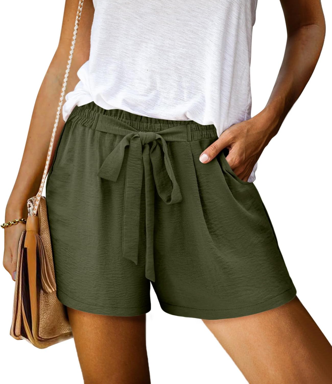 KISSMODA Womens Summer Shorts with Pockets Lightweight High Waisted Adjustable Tie Knot Loose Casual Short - Image 2