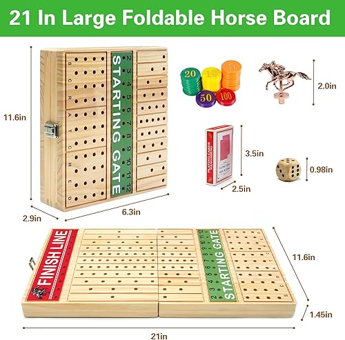 Miniatura 4 de FUNNYB&G Juego de mesa de carreras de caballos de 21 pulgadas, plegable, grande, juego de carreras de caballos para adultos con 11 caballos de
