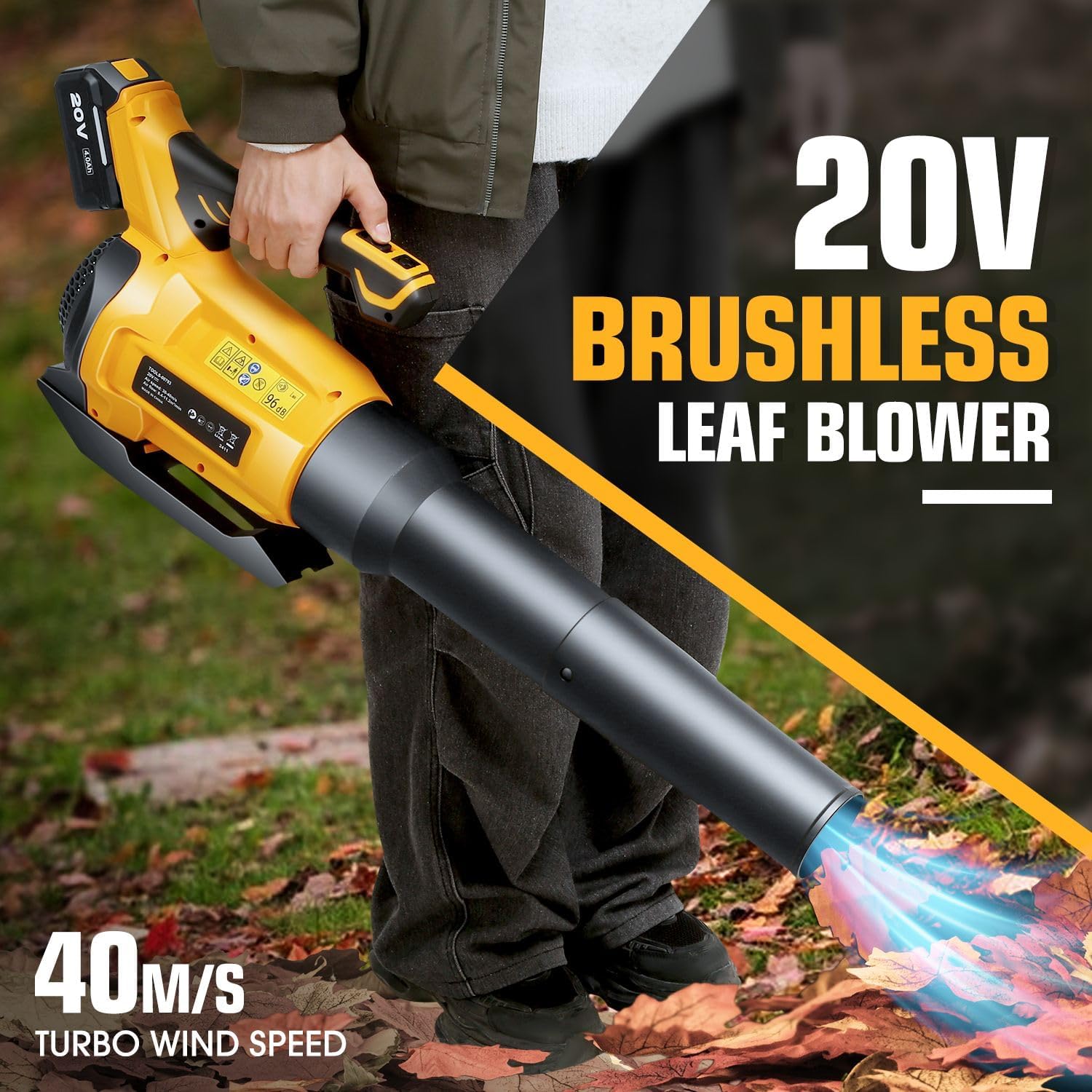 DNA MOTORING 20V Brushless Leaf Blower with Batteries and Charger, Electric Cordless Leaf Blower for Patio Cleaning, Lawn Care, Blowing Fallen Leaves and Dust, TOOLS-00793