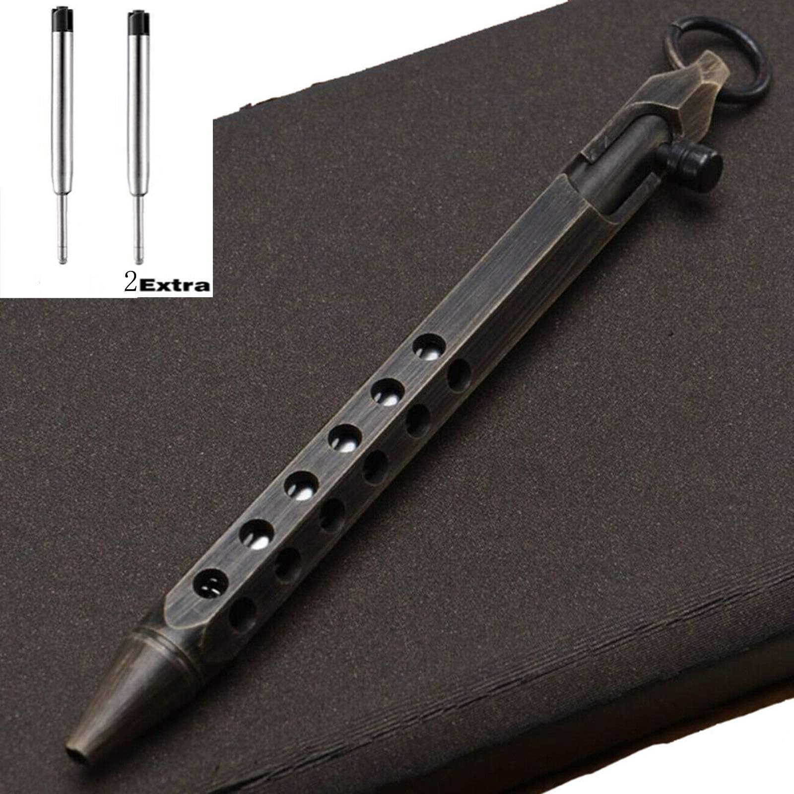 Six-Edge Solid Signature Pen, Bolt Action,EDC Pocket Pen, Brass (Black)