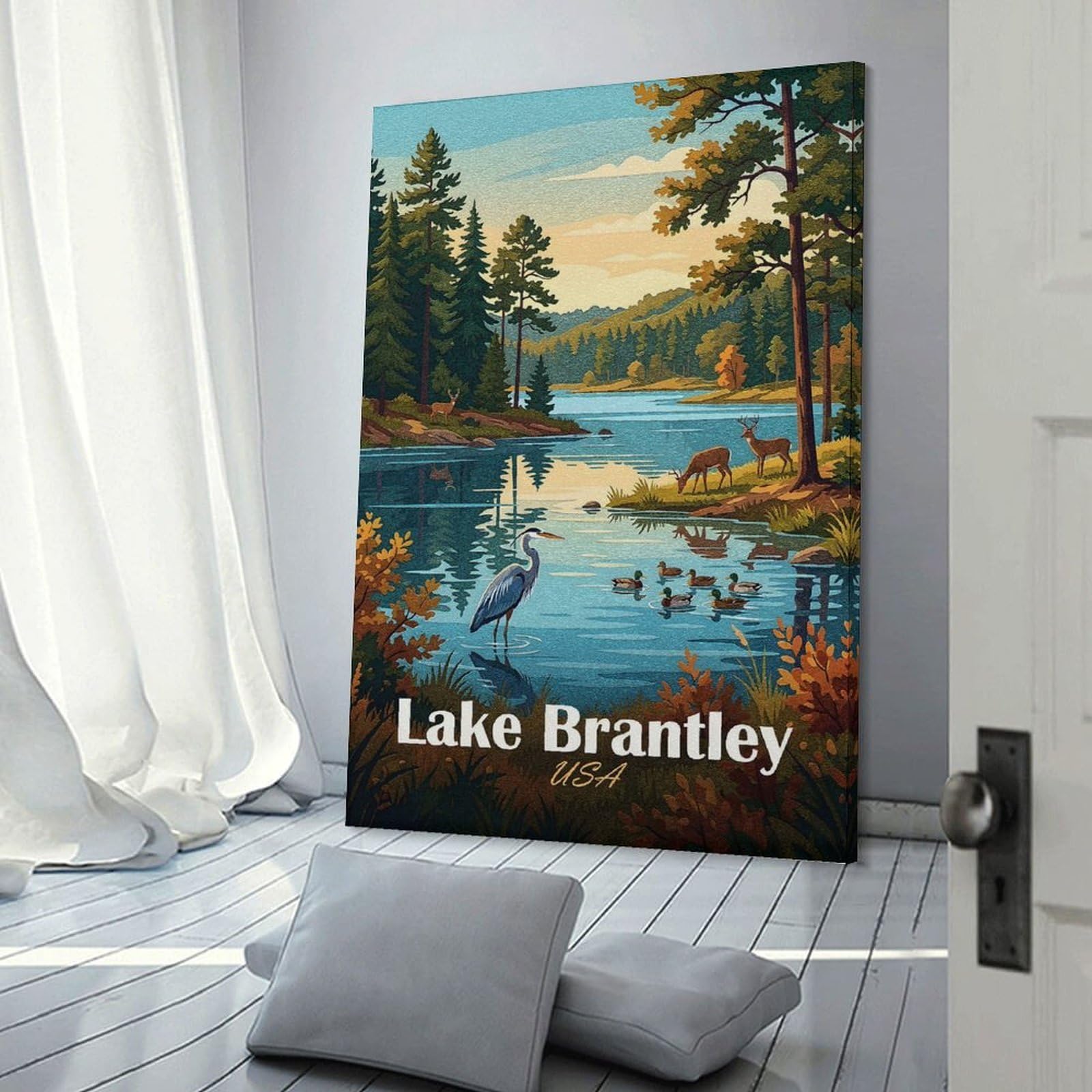 Junmoney Lake Brantley USA Nature Scene Home Decor Wall Art, 24x36inch(60x90cm), for New Homes, Bedrooms Or Workspaces, Gift Idea for Housewarming And Birthdays