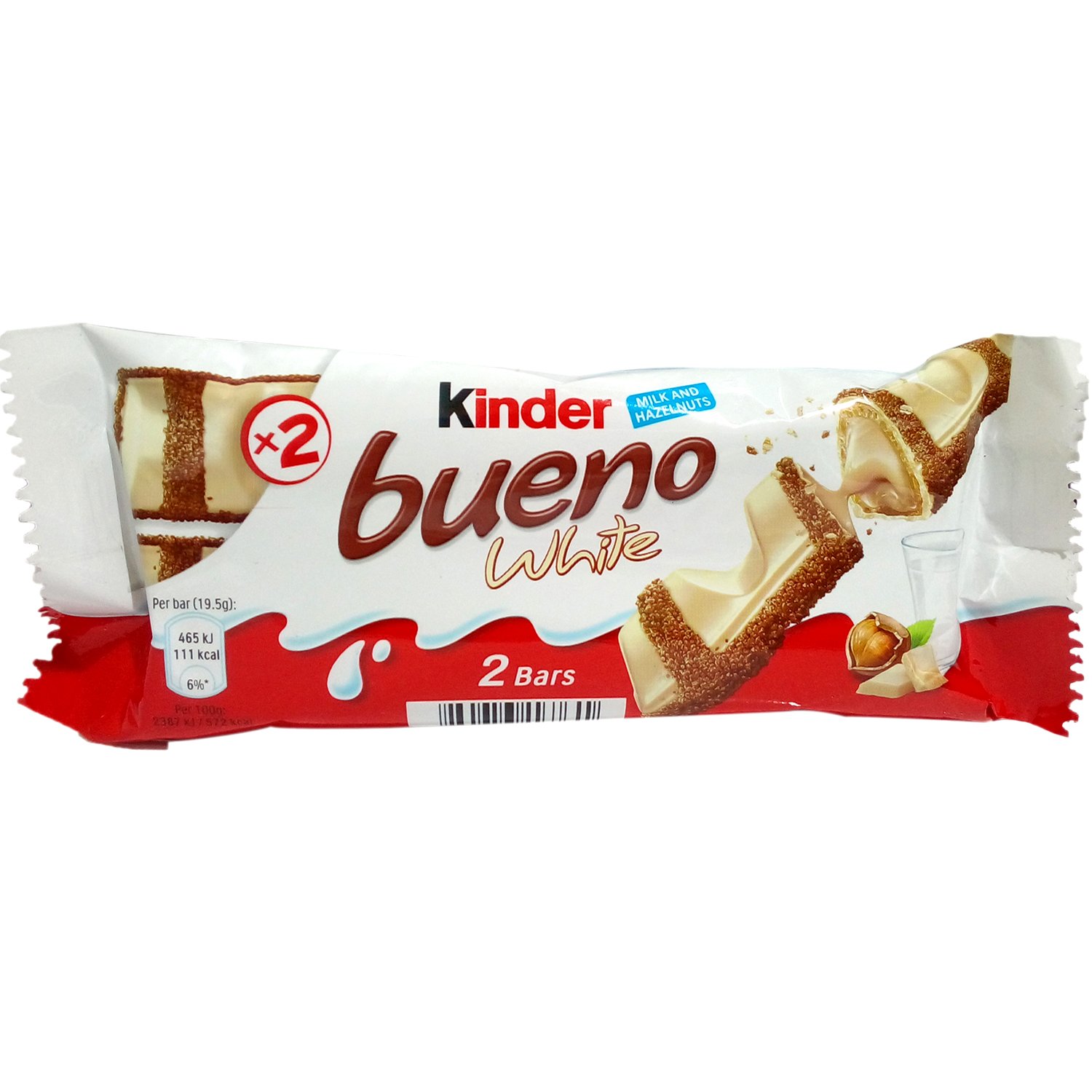 Bueno White Chocolate Bar - Milk and Hazelnuts, 39 Gm Pack