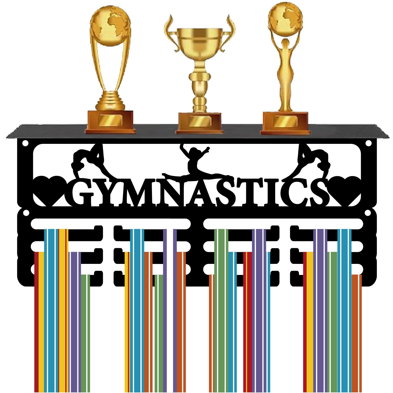 CREATCABIN Espositore Medaglie Ginnastica Espositore Trofei 12 gancio Porta Medaglie In Metallo Montaggio A Parete Supporto Appendere 70+ medaglie Sportive Organizer Nastri Espositore Premi 29x13x10cm