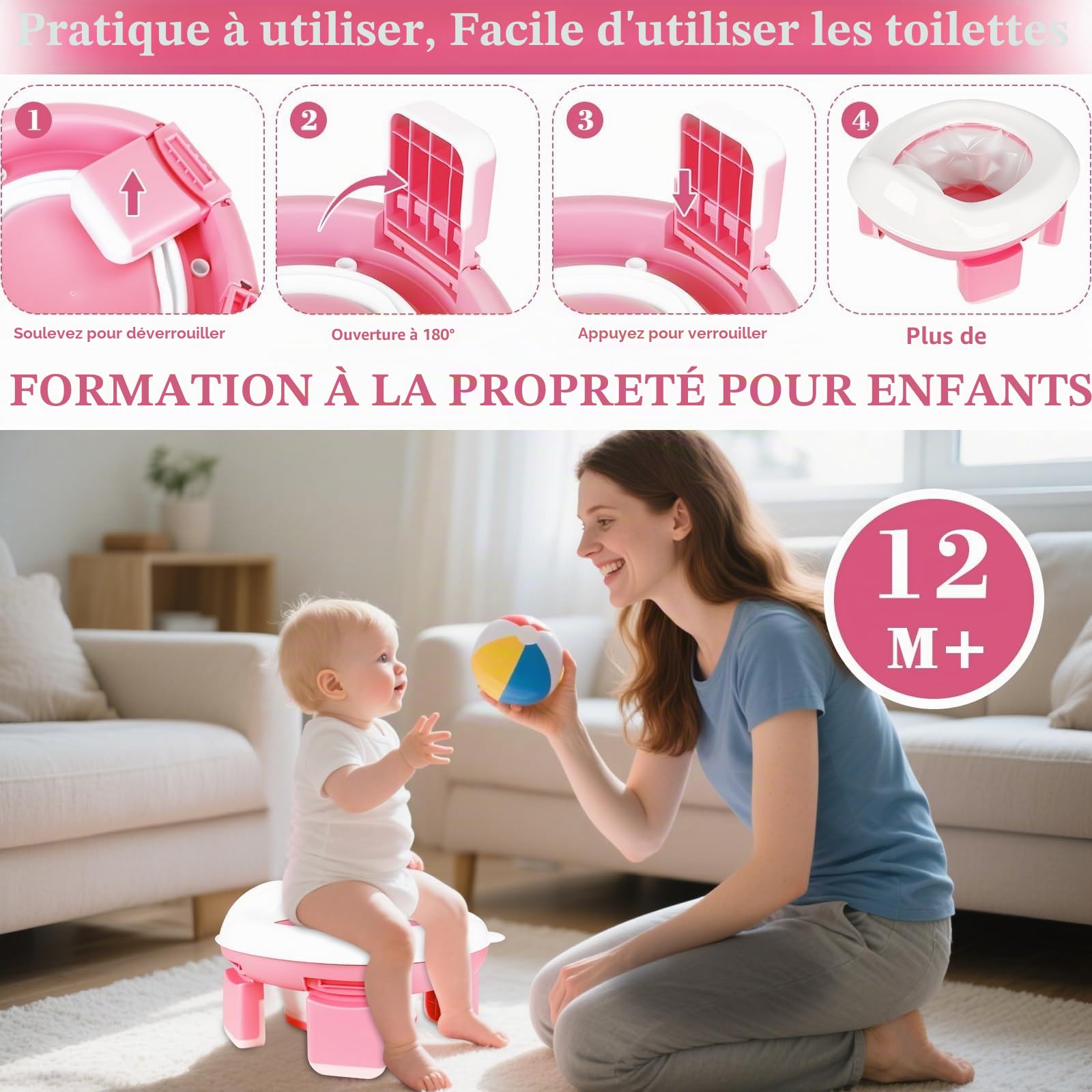 Siège de toilette 3 en 1 - entraînement, déplacements, voyage - 20 sacs de propreté - portable, pliable, antidérapant