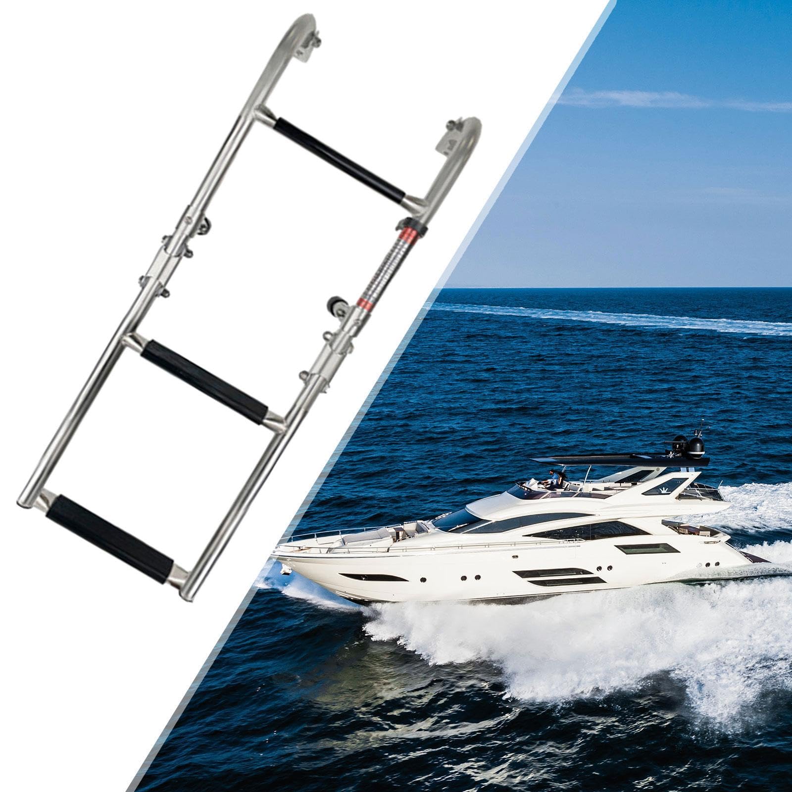 perfk Échelle de Bain télescopique pour Bateau, échelle de Quai Pliante, Marche de Bain antidérapante, échelle d'embarquement pour Bateau Marin pour Yacht