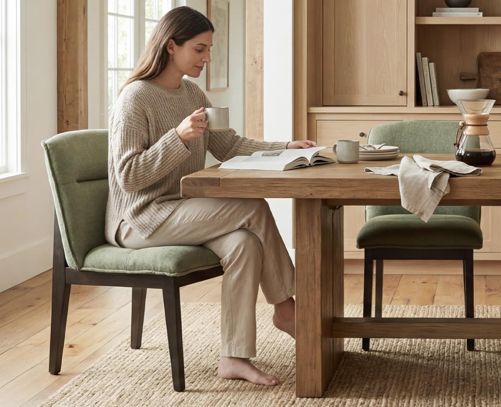 chairus 4 PZ Sedie Cucina in Tessuto con Gambe in Legno, Verde