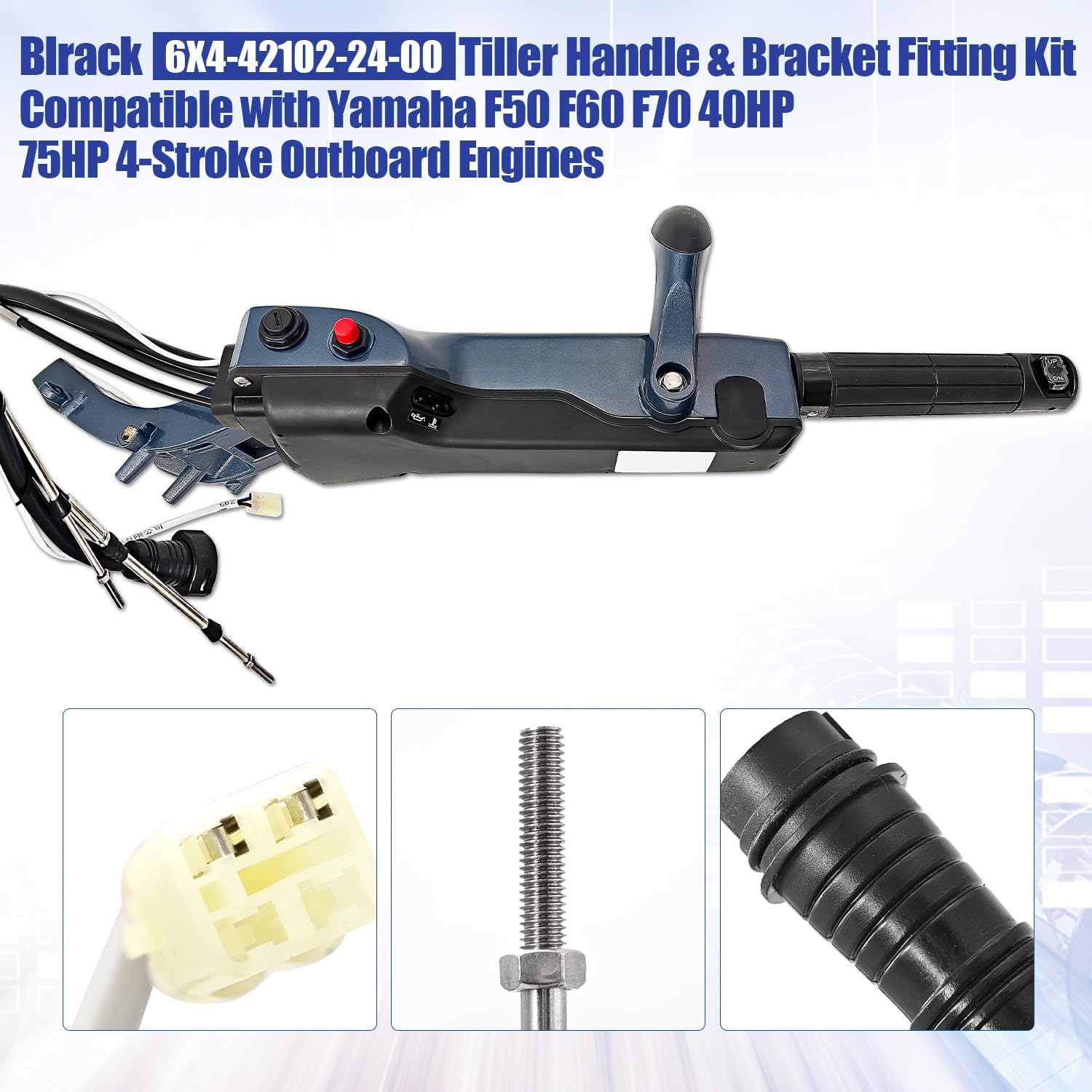 Tiller Handle Main Assembly & Bracket Kit Compatible with Yamaha F50 F60 F70 40HP 75HP 4-Stroke Outboard – Replace 6X4-42103-5C-00, 6X4-42102-24-00