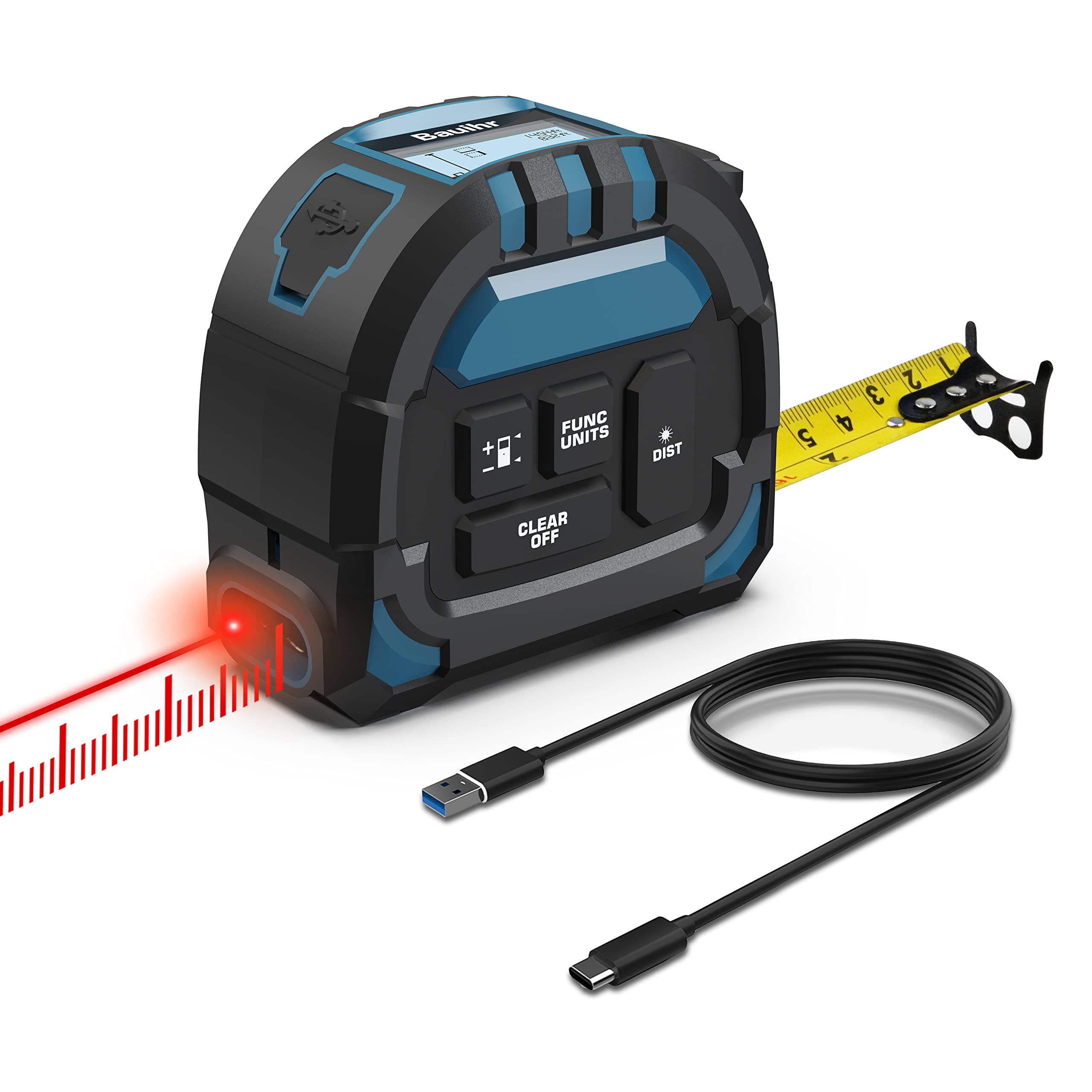 Bauihr 2-in-1 Laser Tape Measure, Rechargeable Laser Measurement Tool with 131Ft Laser Measure, 16Ft