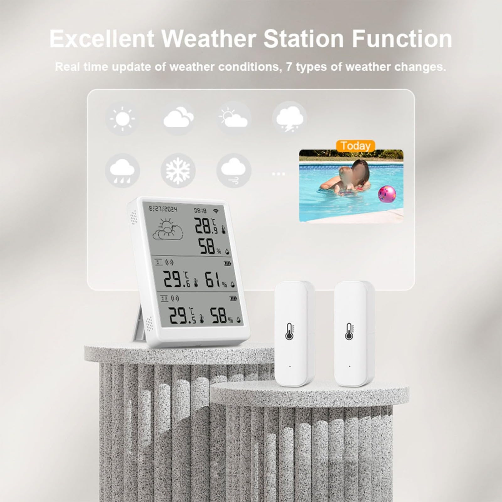 WiFi RF433 Sensore di umidità di temperatura con schermo LCD, stazione termometro igrometro intelligente per app Tuya, monitor remoto per casa serra cantina, portata 100 m, supporta per