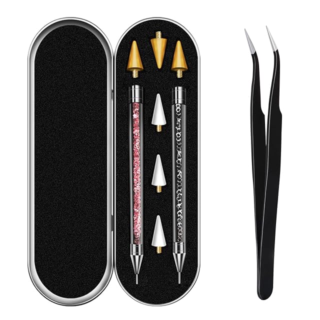 Rhinestone Picker Tool Dual-ended Rhinestones Applicator Nail Art Design Tool 2 Pack Acrylic Handle Nail Pen with 4