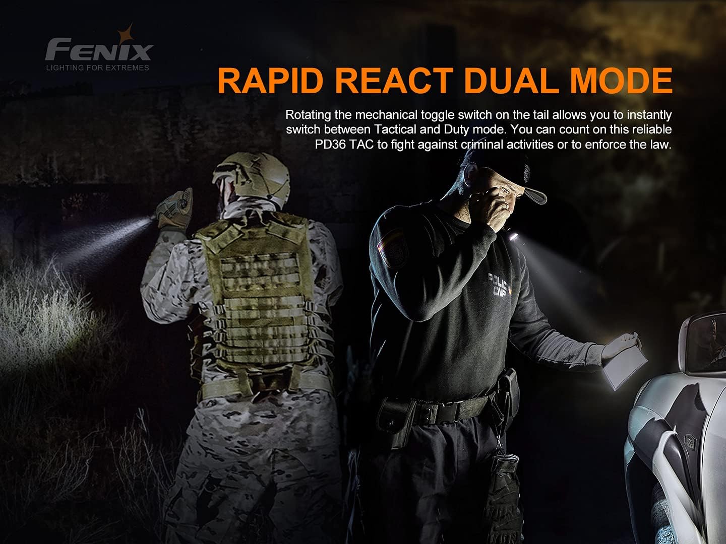EdisonBright Fenix PD36 TAC 3000 Lumen LED Tactical Flashlight, Holster and Battery USB Charging Adapter