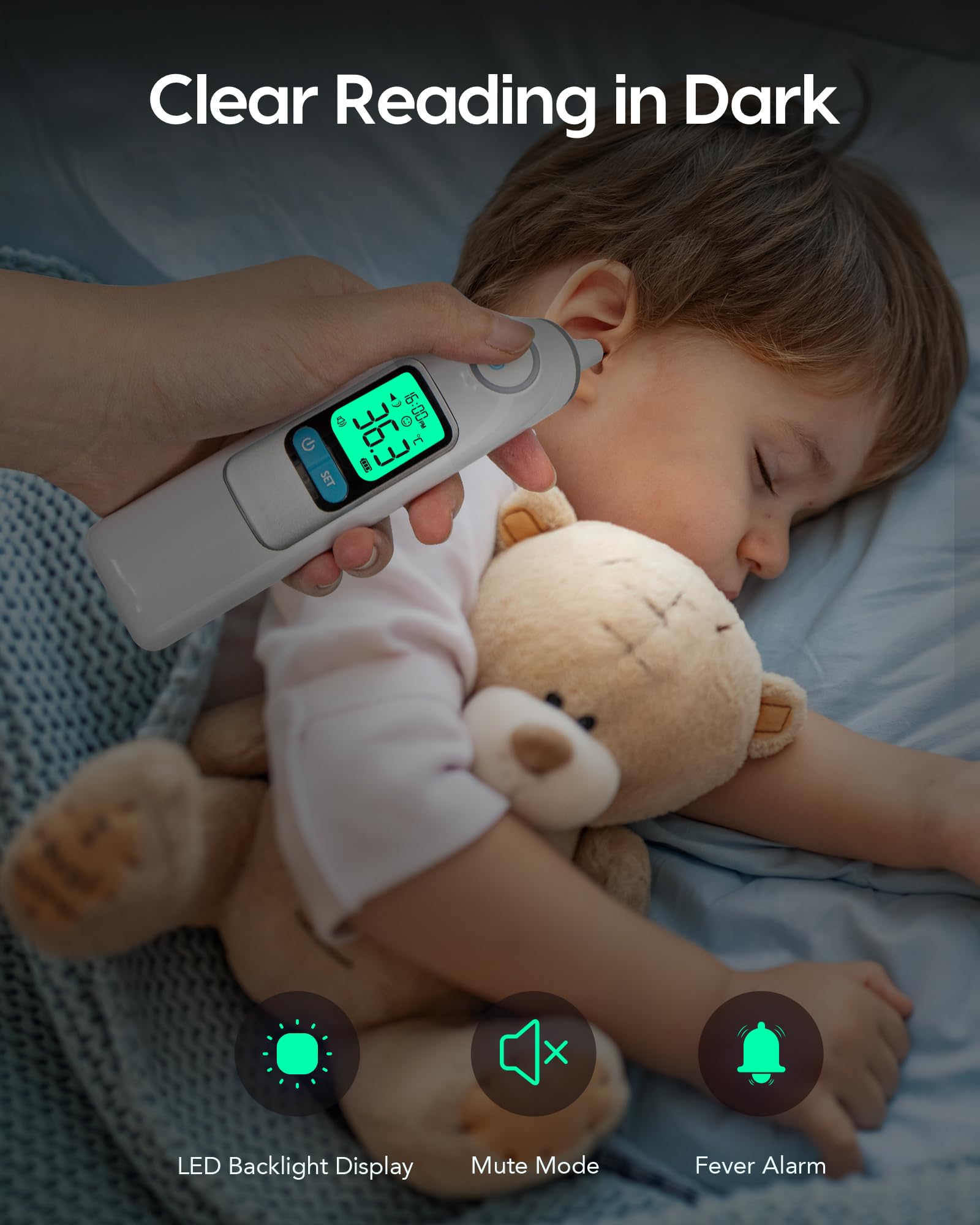 Termometri da orecchio, Termometro Auricolare Professionale Preciso, Termometro Digitale a Infrarossi con 24 Cappucci Protettivi Monouso per Neonati Adulti