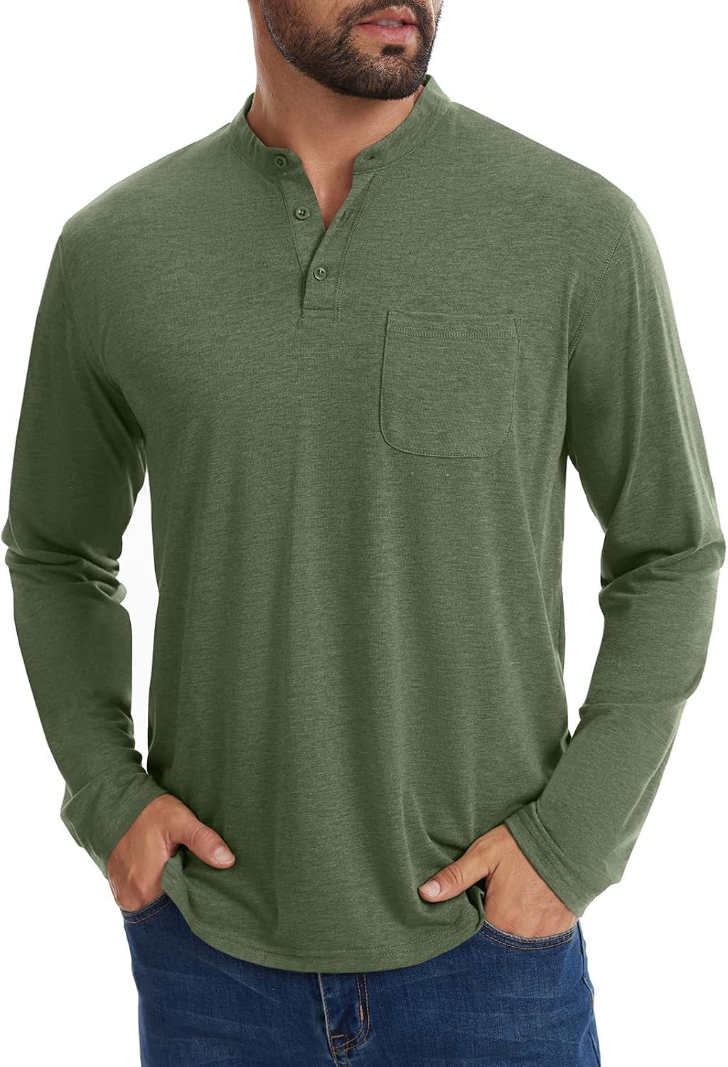 Men’s Henley Shirts Button Down V Neck Long Sleeve Relaxed Basic Tee Tops