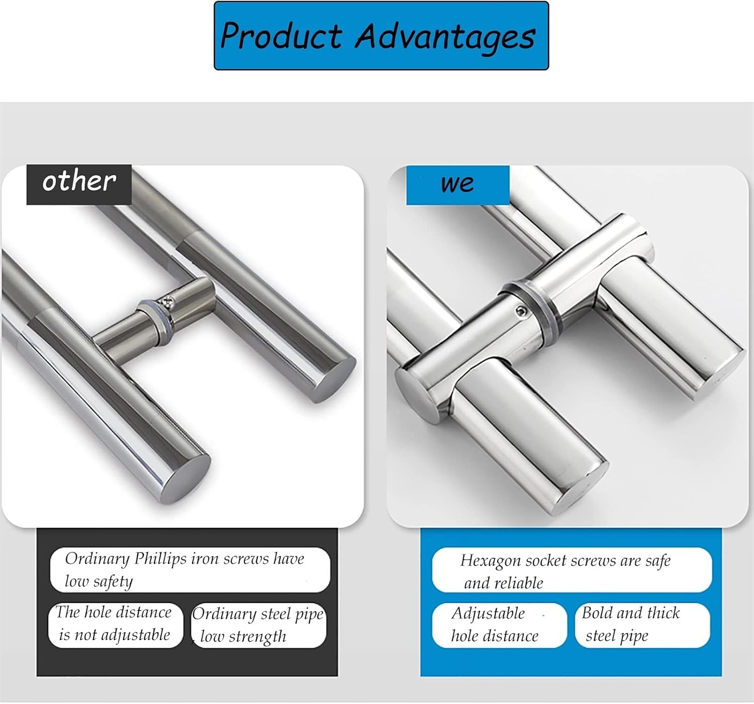 Stainless Steel Door Handles for Glass Door/Wooden Door Thickened Gate Pull Handle for Living Room/Corridor Strong and (80cm/31.5in)