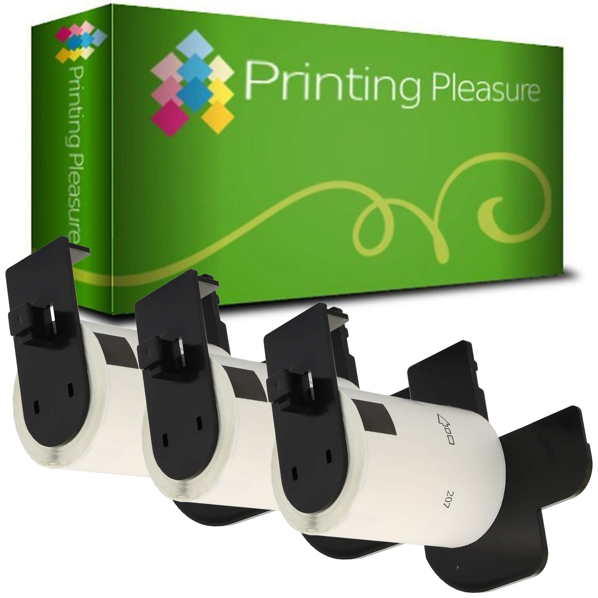 Printing Pleasure 3 x DK11207 Round Labels Compatible with P-Touch QL-500 QL-570 QL-700 QL-720 QL-800 QL-810 QL-820 QL-1100 QL-1110 | 58mm x 58mm | 100 Labels per Roll | CD/DVD