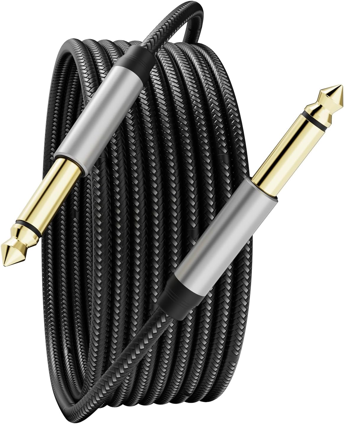 6.35mm Instrument Cable 10Ft,Silver Color Premium 6.35mm Mono Jack 1/4" TS Cable Unbalanced Guitar Patch Cords/Instrument Cable Male to Male with Zinc Alloy Housing and Nylon Braid(10Ft/3M)