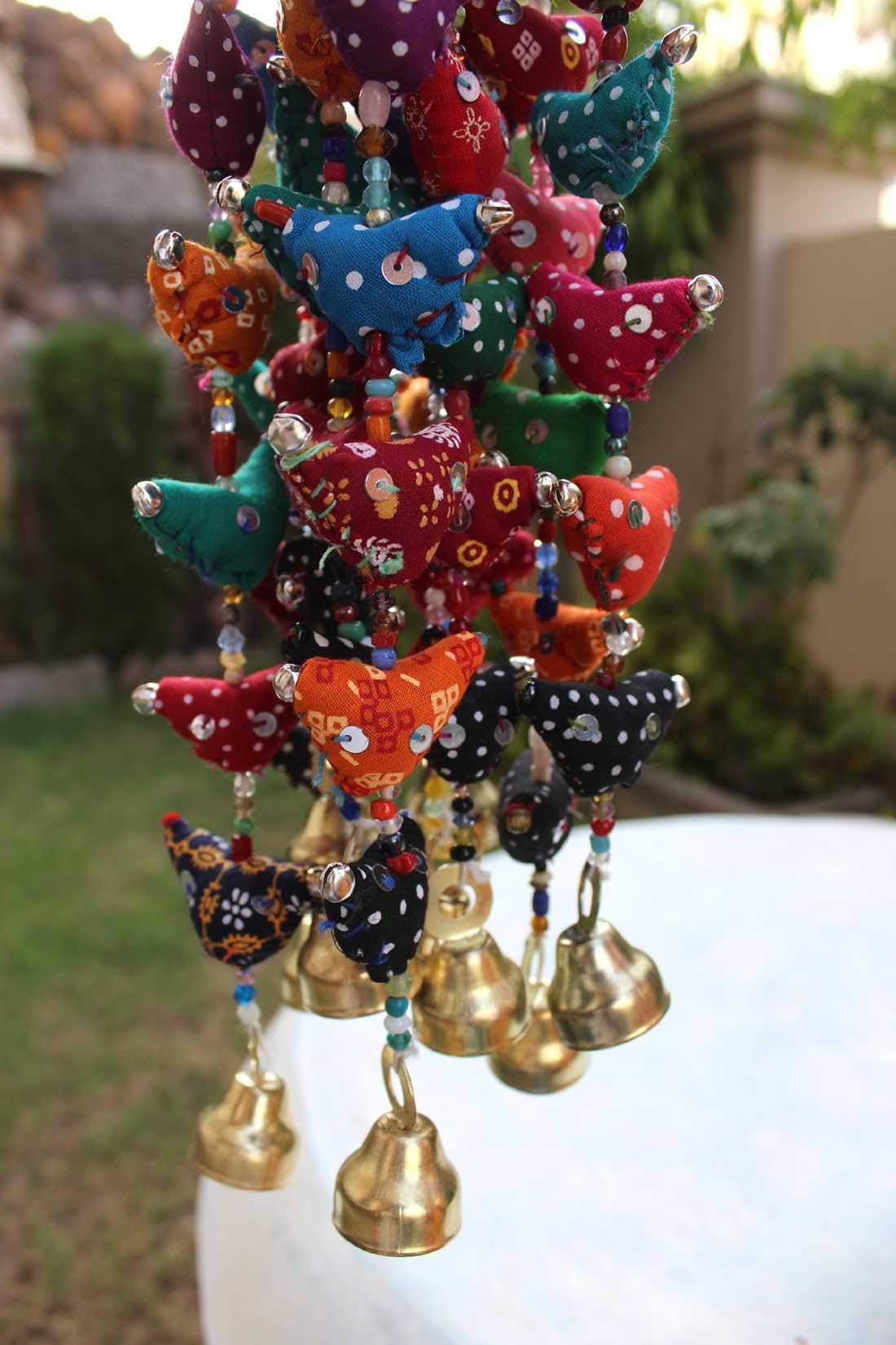 30 Mini Cotton Birds Bell Tota Traditional Indian Hanging Decoration 120 cm Height