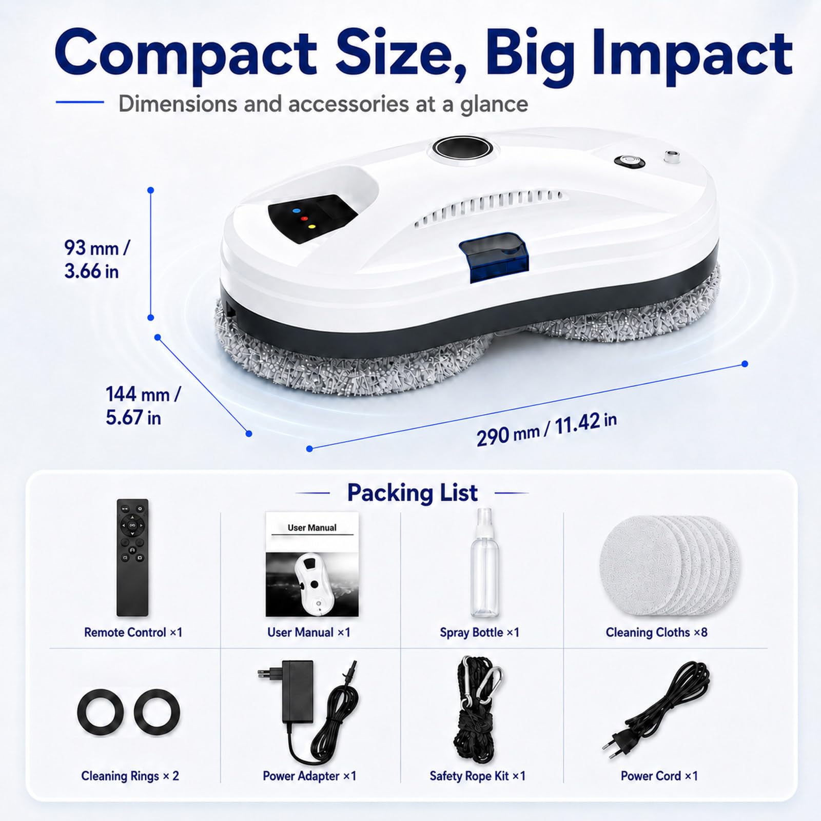 MIAOXIAOLONG Limpiacristales Robot con Seguridad 3 Capas, Navegación Inteligente, Succión 5600Pa y UPS Anticaídas, Ideal para Ventanas Altas, Puertas de Vidrio, Ducha, Regalo para Padres