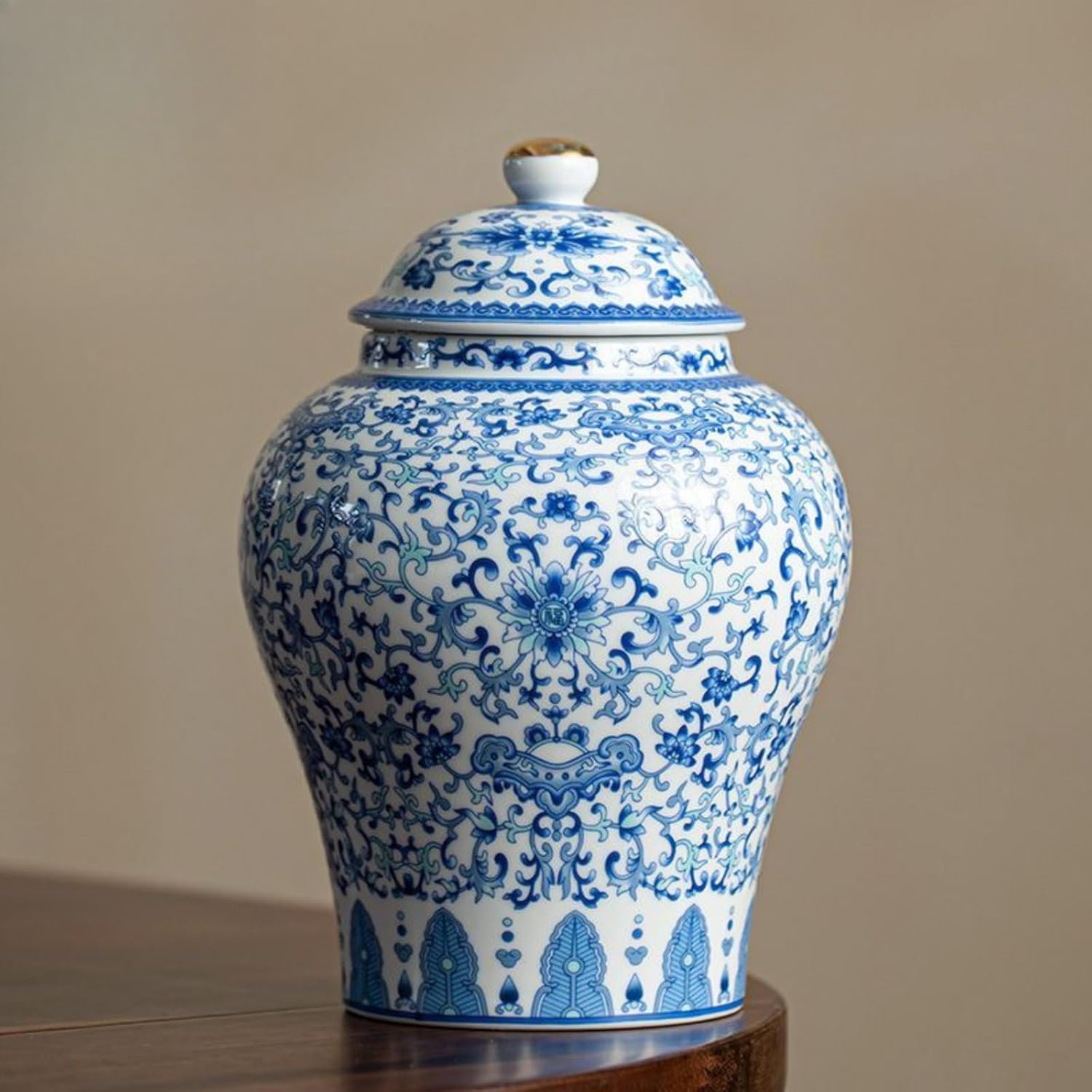 Blue and White Porcelain Enamel Colors Tea Canister, 1300ml 44.0oz, Household Sealed Jar Storage Tank