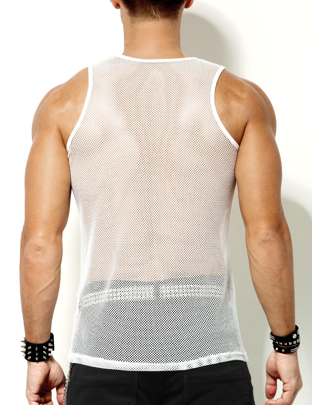 Casey Kevin Debardeur Maille Homme Transparent Filet Débardeur sans Manches Résille Sexy Fishnet Gilet de Bal Club Disco Danse Clubwear