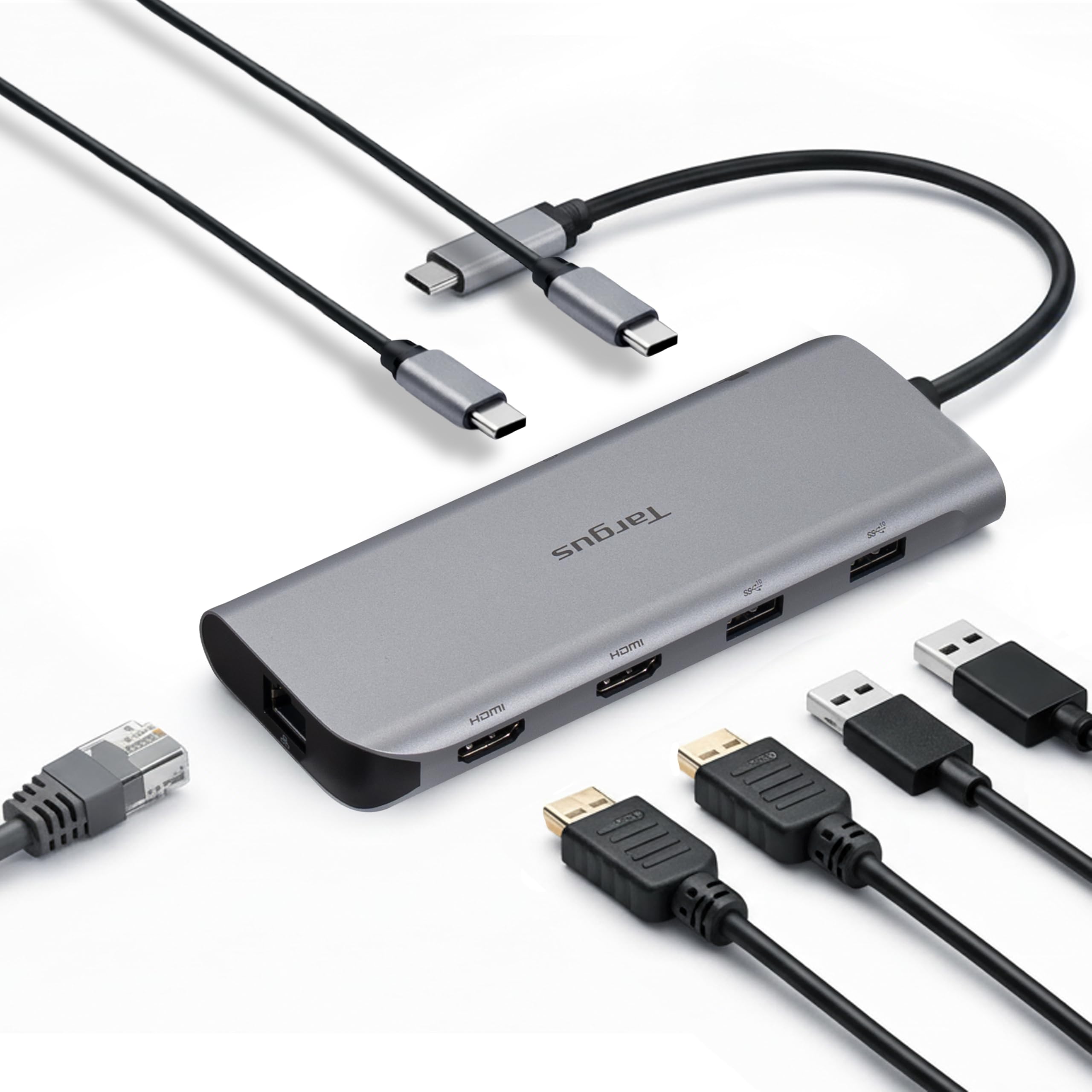 Targus Dual Video Mobile Dock mit 140W EPR Power Pass-Through, Dual HDMI 4K @60Hz, 2X USB-C & 2X USB-A 10Gbps, Gigabit Ethernet, EcoSmart Design DOCK427GL