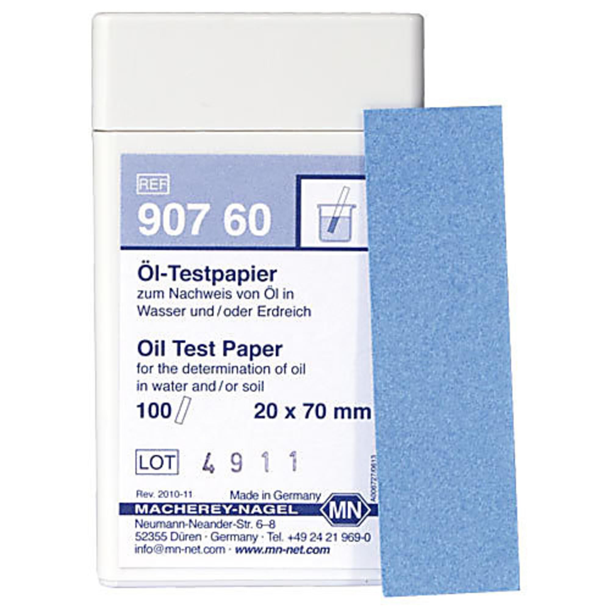 Macherey-Nagel, 90760, papel de prueba de aceite, caja de 100 tiras