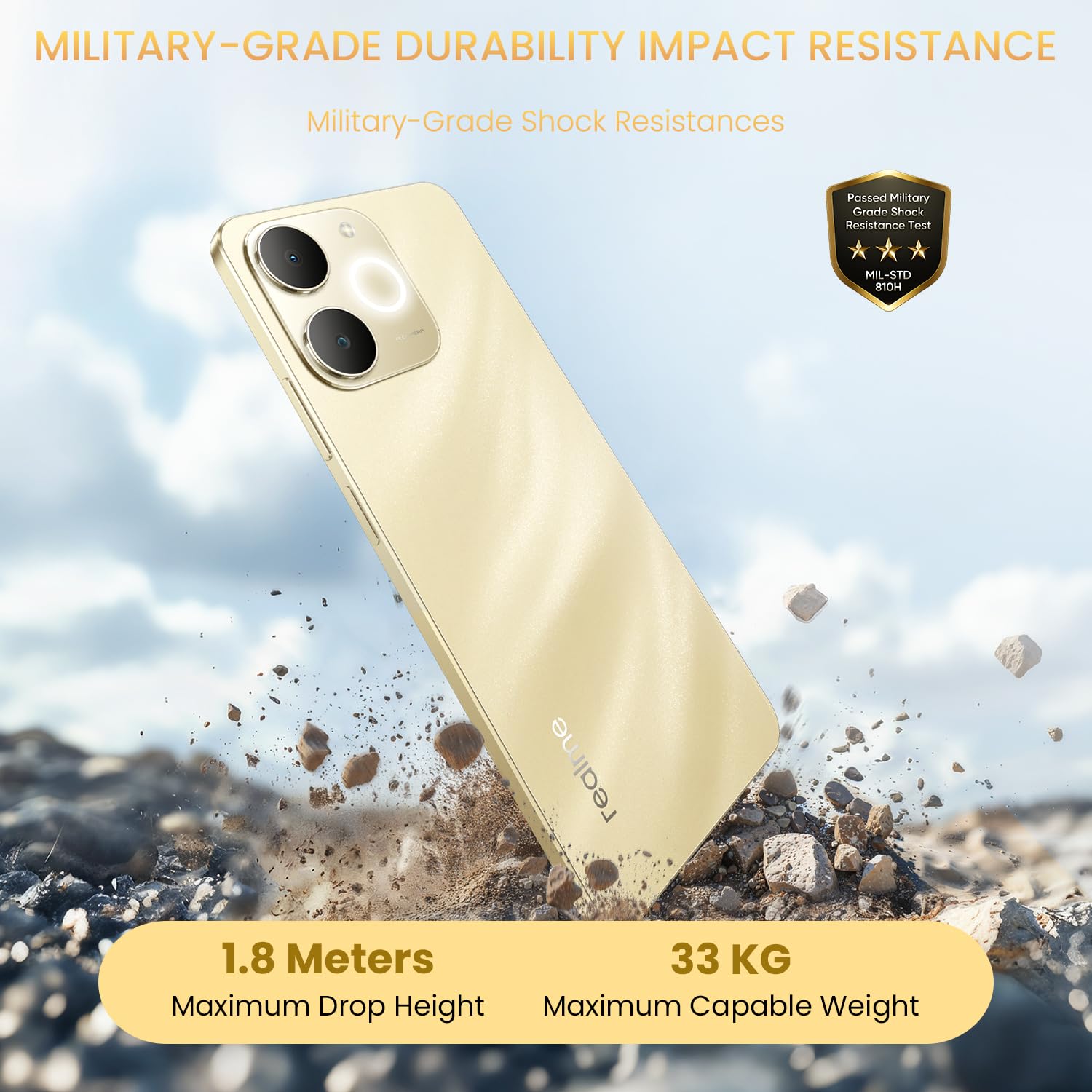 realme Note 70T Smartphone 4G 4+256Go, 6.75 Pouces d'écran, Beach Gold, 90Hz d'affichage, 6000 mAh de Batterie, 32 MP de caméra, Processeur Octa-Core Puissant, Protection ArmorShell, IP54