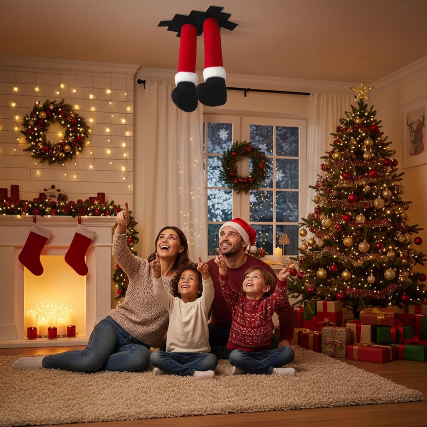 Roowest 20'' Santa's Fallen Leg Ceiling Prop Xmas Hanging Coming Down Holiday Party Wall Ceiling Supplies Christmas Plush Stuffed Decor for Christmas Event