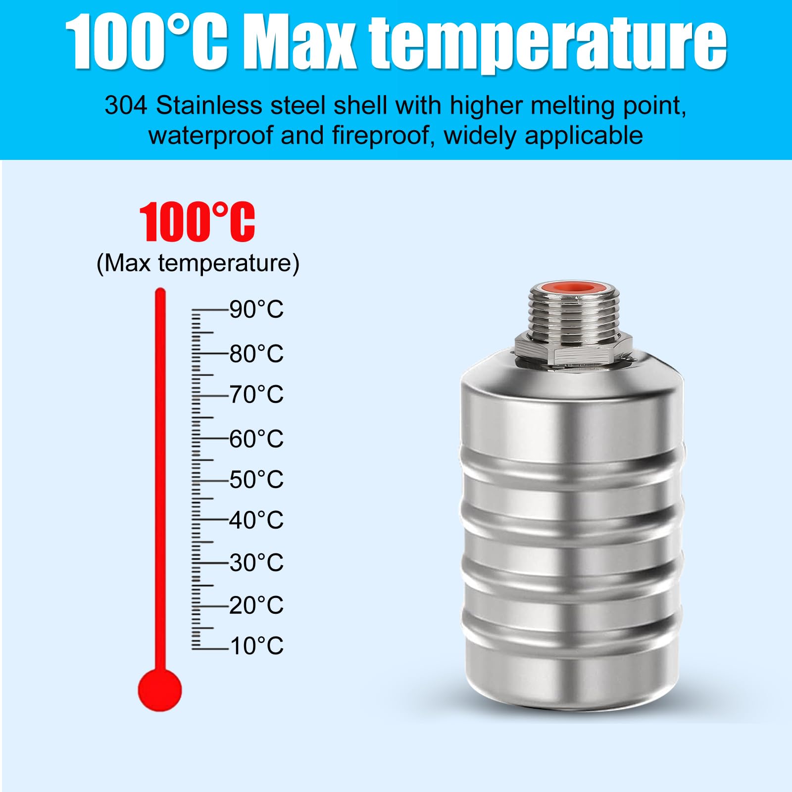 Produktbild von Edelstahl-Schwimmerventil 1/2 Zoll – Automatische Wasserstandregelung, 304 Edelstahl, Inkl. 30 Cm Wellrohr Und Dichtband