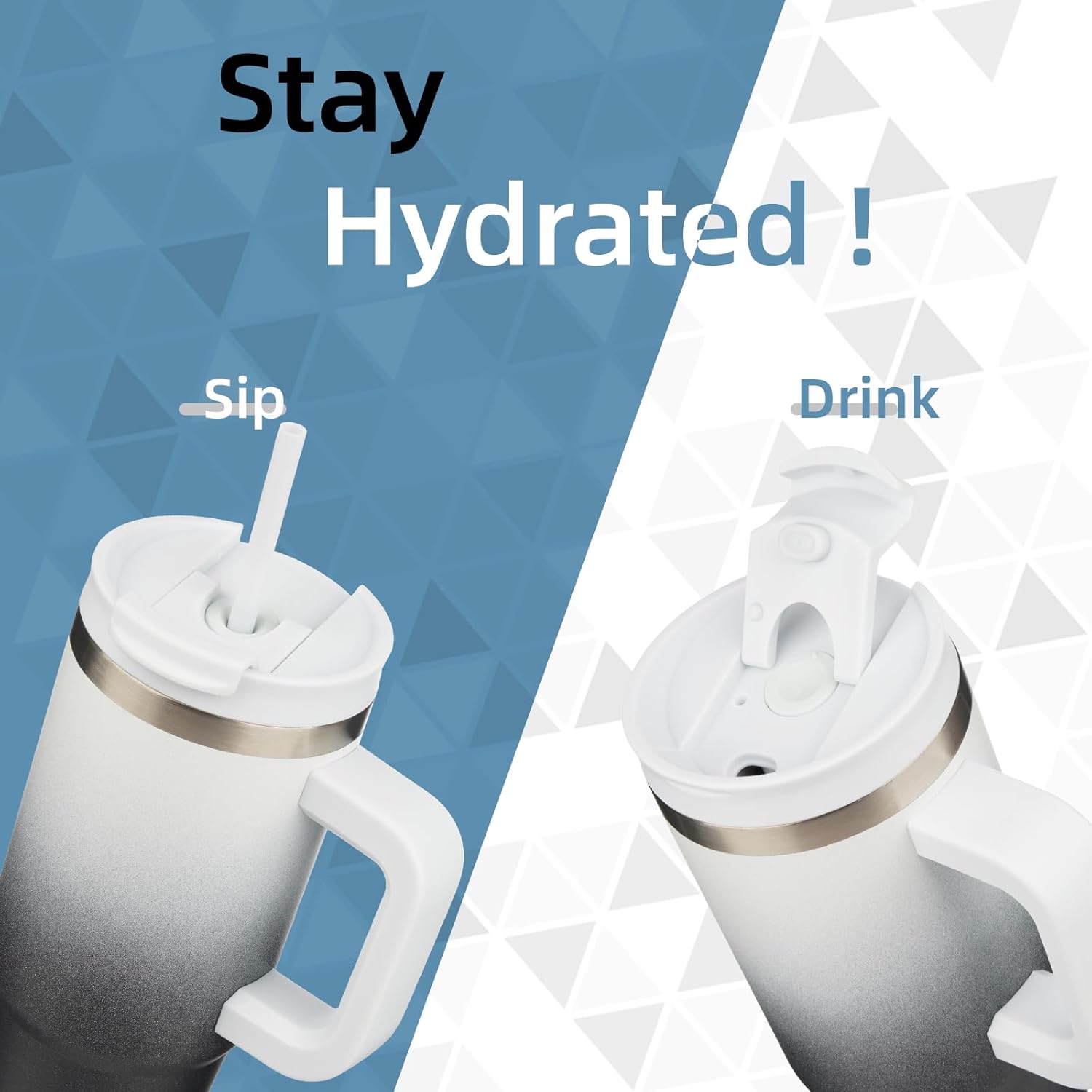 40 oz Tumbler with Handle and 2 Straws,2 in 1 Lid Insulated Water Bottle Stainless Steel Travel Coffee Mug,Day Night - Image 2