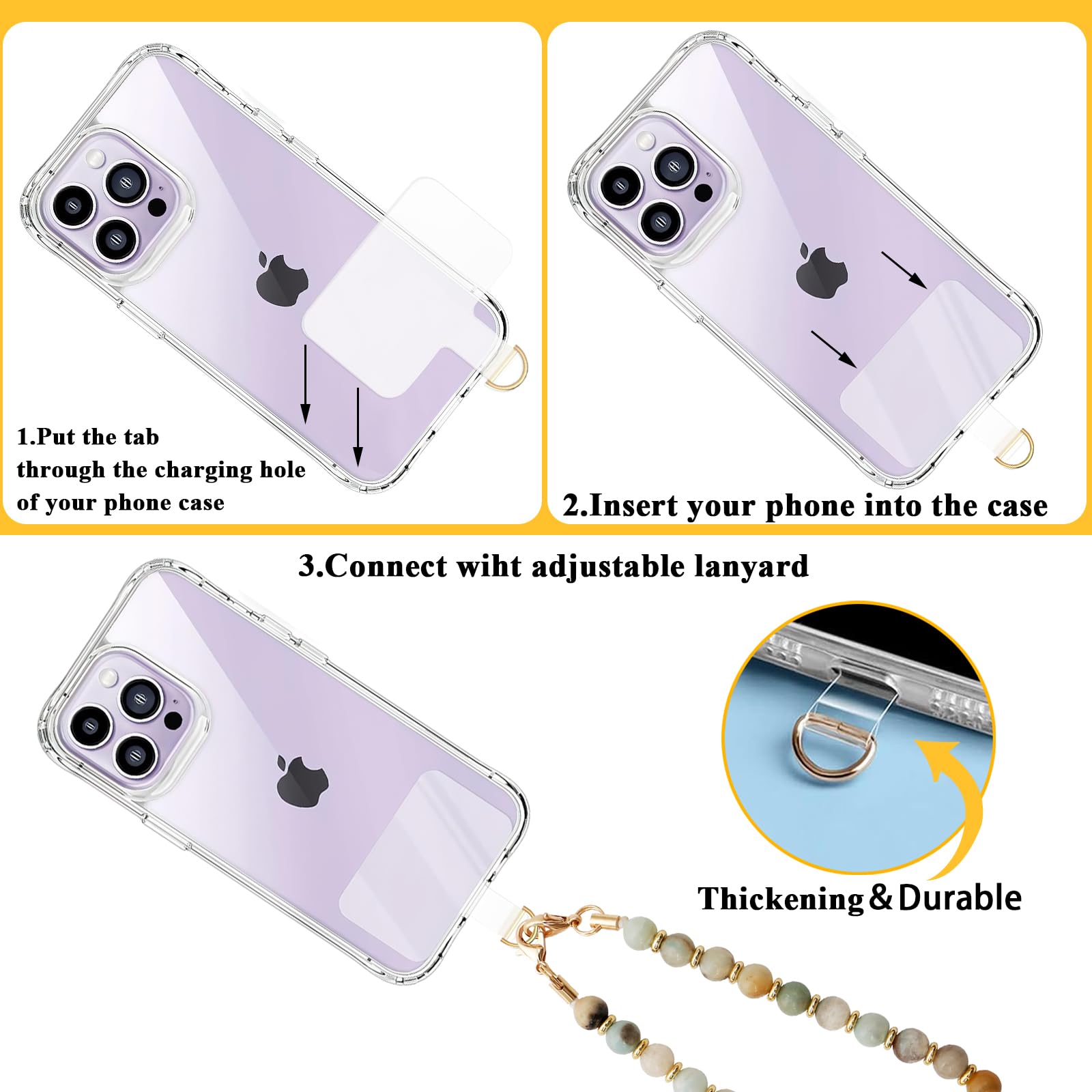 Beaded Phone Charm Strap Marble Phone Wrist Strap, Handmade Natural Gemstone Cellphone Lanyard with Tether Tab & Swivel Lobster Clasp Hands-Free Wristlet Bracelet Phone Chain Strap