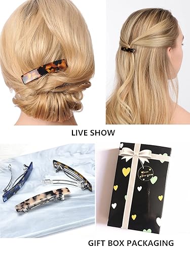 Vista 54 de Fsmiling Pasadores de pelo para mujer, pasador de pelo francés, pinzas pequeñas de acetato para el cabello, pasador antideslizante, accesorios