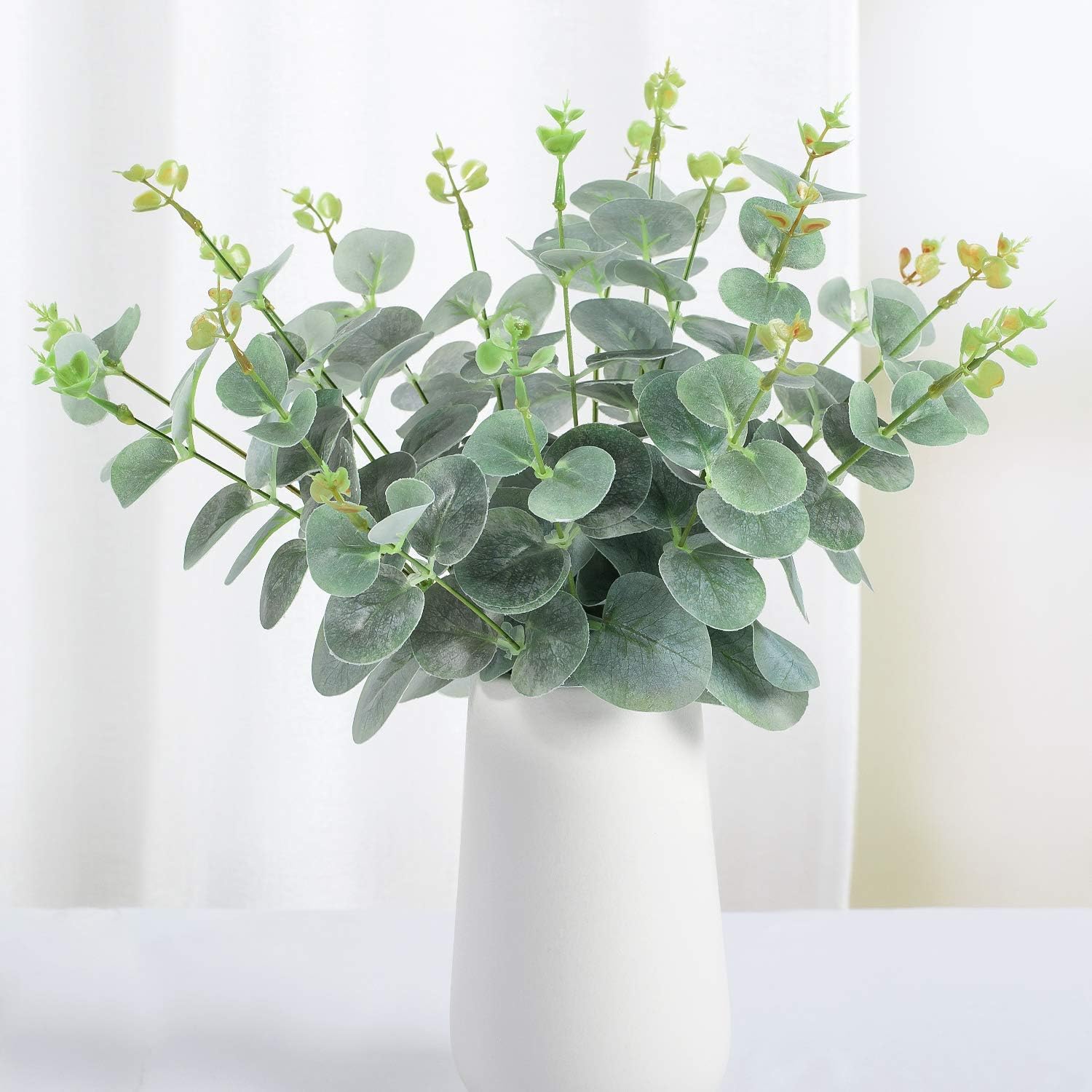 Whaline 20 Pcs Artificial Eucalyptus Leaves, Faux Greenery Stems Fake Dried Silver Dollar, Plastic Plants for Decoration