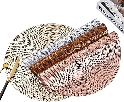 Miniatura 2 de Juego de 4 manteles individuales redondos dorados para cocina, antideslizantes, lavables, para decoración de mesa del hogar (dorado)