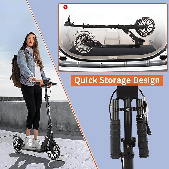 Kick Scooter with Light-Up Wheels, 8 Big Wheels Scooters for Kids, Teen & Adults, Max Load 300 LBS. 4 Adjustable Height, Non-Slip Deck, Lightweight 2 Wheel Folding Scooter for Girls Boys