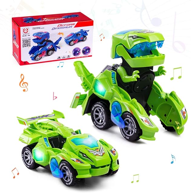 Highttoy Dinosaur Transforming Toys,Automatic Transforming Dinosaur Car with Flashing Light and Sound Dinosaur Transforming Car Toy Transforming Dinosaur Toys for 3-7 Year Old Boys Girls Green
